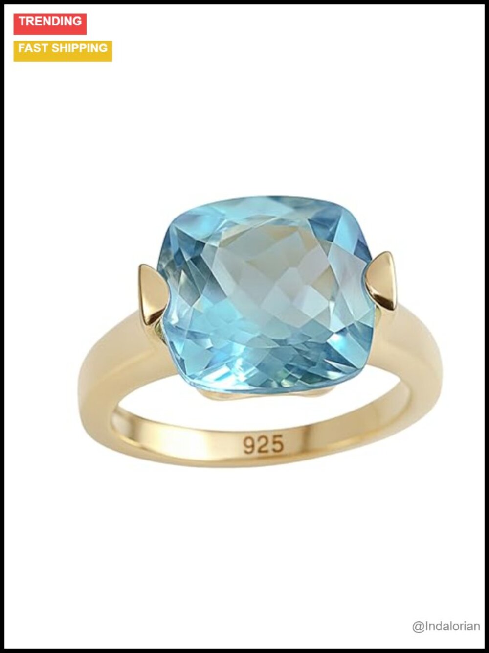Statement Blue Topaz Cushion Cut Ring 12x12mm 925 Solid Sterling Silver 3